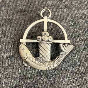 Sterling Silver Religious Fish Fruit Bread Pendant/Brooch Creed Co Vintage